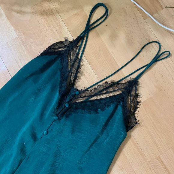 Zara Deep emerald green jumpsuit with Black Lace Detail - Picture 4 of 6
